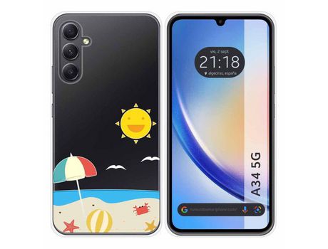 Carcasa para Samsung Galaxy A34 5G TUMUNDOSMARTPHONE Dibujos Transparente Playa Multicolor