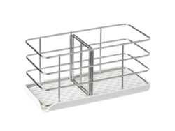 Soporte para esponja de acero inoxidable, soporte portátil con panel colgante ajustable (blanco)
