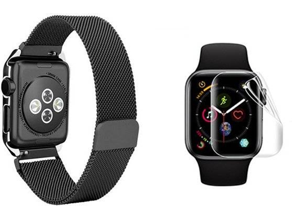 Correa + Protector Apple Watch Series 7 41mm PHONECARE Milanese Loop Negro y Transparente