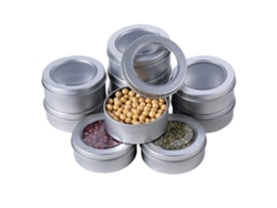 24 latas de metal redondas con tapa transparente, latas de acero inoxidable para cocina y mesa Kofihety
