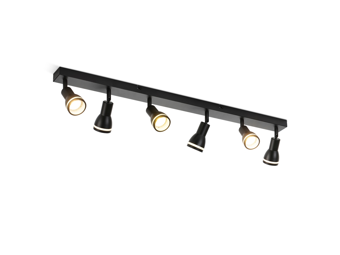 Lámpara de Techo con 6 Puntos Negros: Lámpara de Techo de Metal Gu10 con Focos Interiores Giratorios para Cocina Oficina Salón Dormitorio Sin Bombillas NETTLIFE