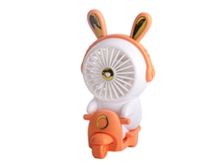 Ventilador portátil recargable con luz naranja y 2 velocidades.