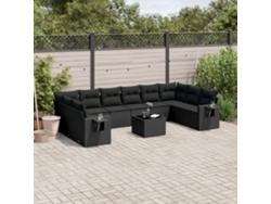Conjunto de sofá de jardín de 11 piezas con cojines de mimbre sintético negro de DKD Home Decor