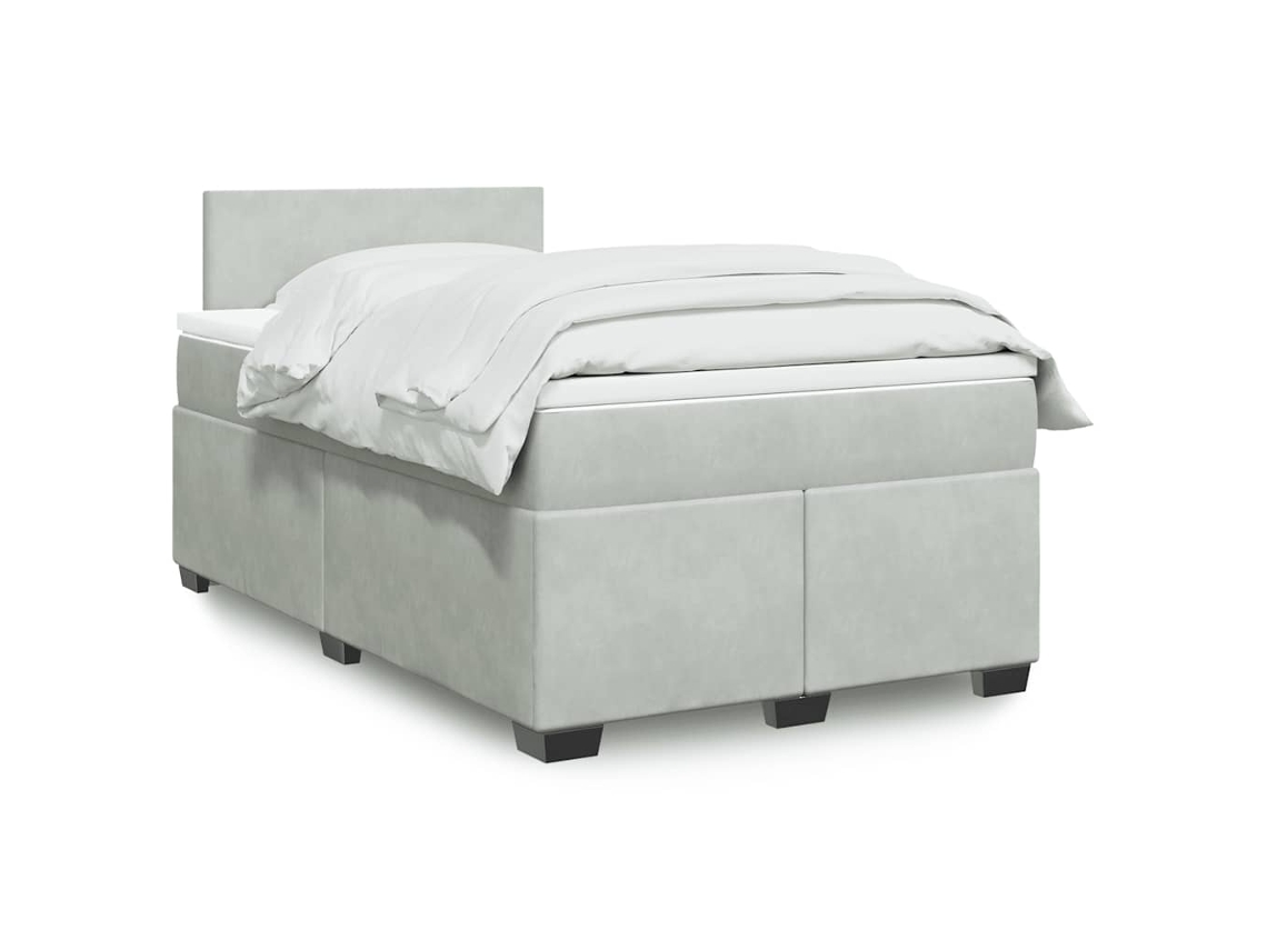 Cama Box Spring Con Colchón Terciopelo Gris Claro 120x190 Cm