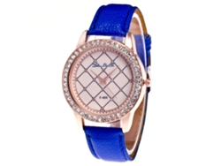 Reloj De Pulsera Zhoulianfa Para Mujer, Piel Sintética, Cuarzo, Esfera Redonda Con Diamantes De Imitación, Azul Marino.