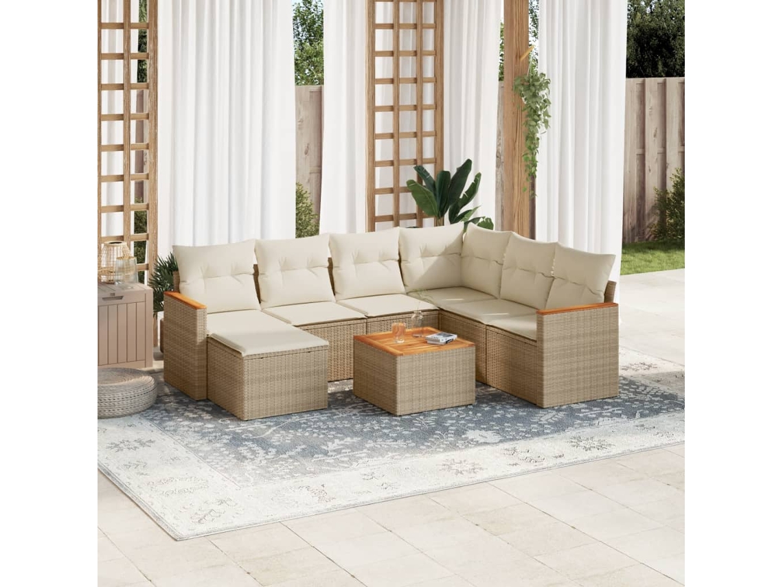 Conjunto de sofá de jardín con cojines, mimbre beige PE Dkd Home Decor