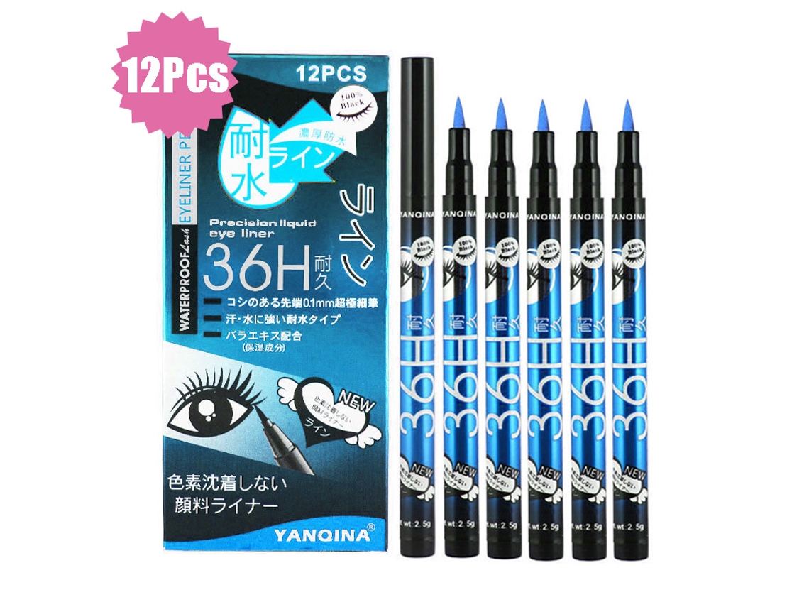 12 piezas/caja delineador de ojos resistente al agua, maquillaje de ojos, lápiz delineador de ojos líquido negro, maquillaje, cosméticos, delineadores de ojos secos R EHSTMIND