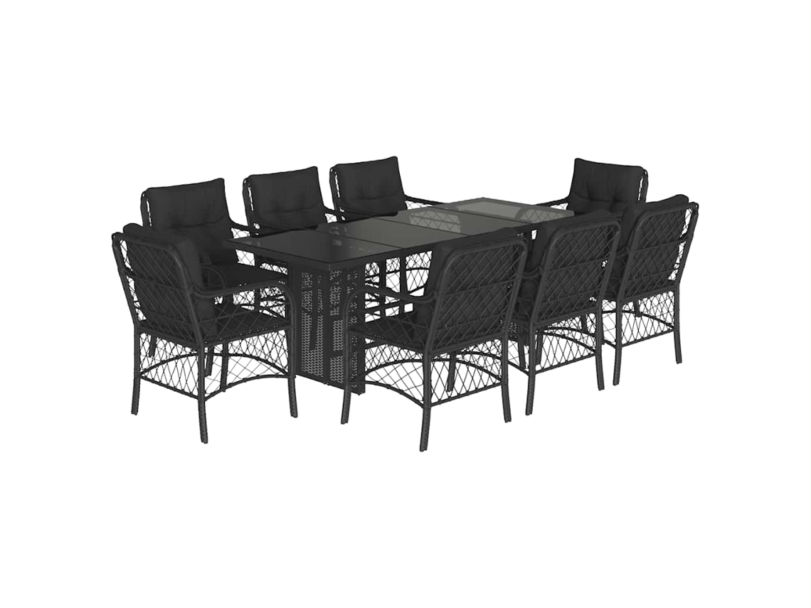 Maison Exclusive - Set De Comedor De Jardín 9 Pzas Y Cojines Ratán Sintético Negro