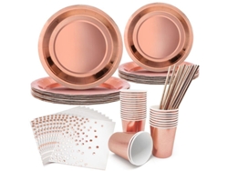2026da-97 Piezas De Cubiertos Para Fiesta En Oro Rosa, Platos Vasos Servilletas Pajitas Desechables Suministros De Fiesta