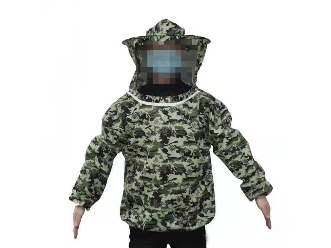 Chaqueta de apicultura ultraligera de máxima protección con capucha de velo para apicultores profesionales y principiantes, camuflaje de cinco estrellas