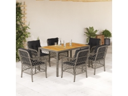 Juego de comedor de jardín de 7 piezas con cojines, mimbre gris, DKD Home Decor