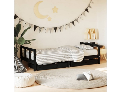Estructura De Cama Para Niños VIDAXL Negro Madera (90x200 cm)