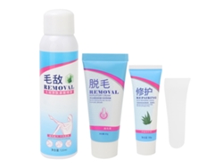 Kit de crema depilatoria, gel reparador para axilas, brazos y piernas.