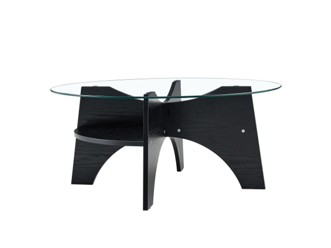 Mesa de centro redonda de 80 cm de diámetro, cristal seguro, madera negra, Ziwei Store