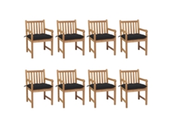 Sillas de jardín DKD Home Decor de 8 piezas con cojines negros de teca maciza
