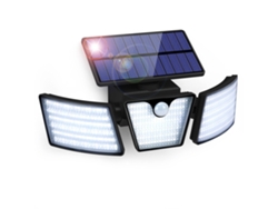 Nicecee - Lámpara solar para exteriores con sensor de movimiento, 265 LED, IP65, impermeable, 3 focos, rotación de 360°, luz de pared
