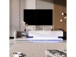 Mueble Tv 170cm Con Led Y Mampara De Cristal - 2 Cajones - Blanco