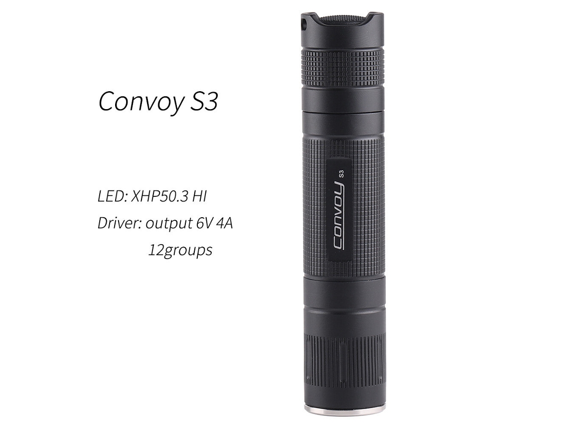 Linterna LED EDC 4000k - XHP50.3 Hi R70 - Convoy S3 XHP50.3 Hi con 12 modos de grupo, batería 18650 para camping, linterna de trabajo para bicicleta