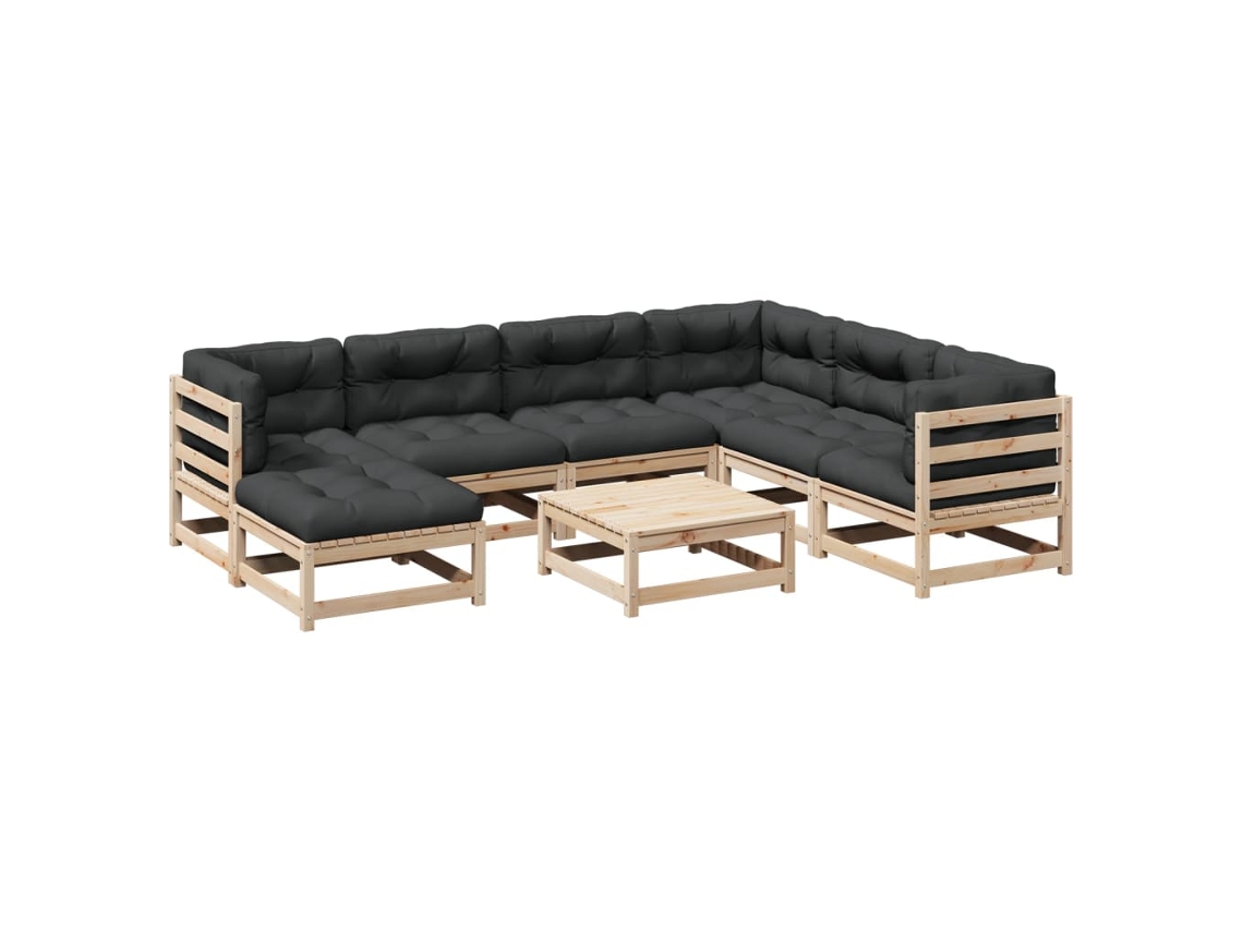 Conjunto 8 de sofás de jardín VIDAXL con conjines madera maciza pino
