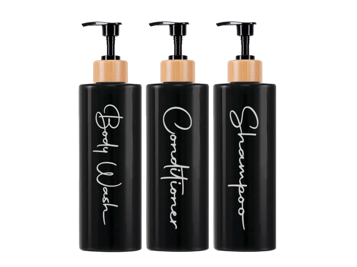 (negro) Un Juego De 3 Dispensadores De Champú Y Acondicionador Rellenables, De 500 Ml Cada Uno.