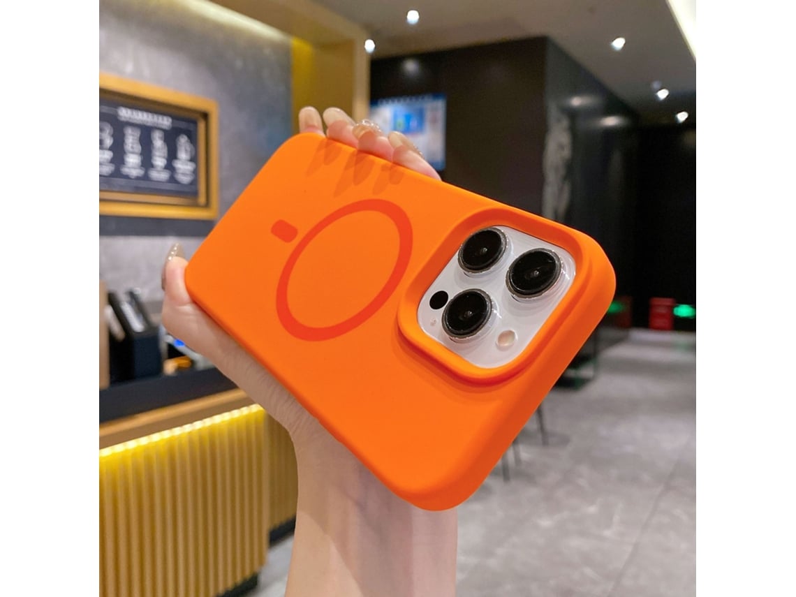 (naranja, Iphone 14 Pro Max) Funda De Silicona Líquida Para Iphone, Con Fuerte Fijación Magnética.