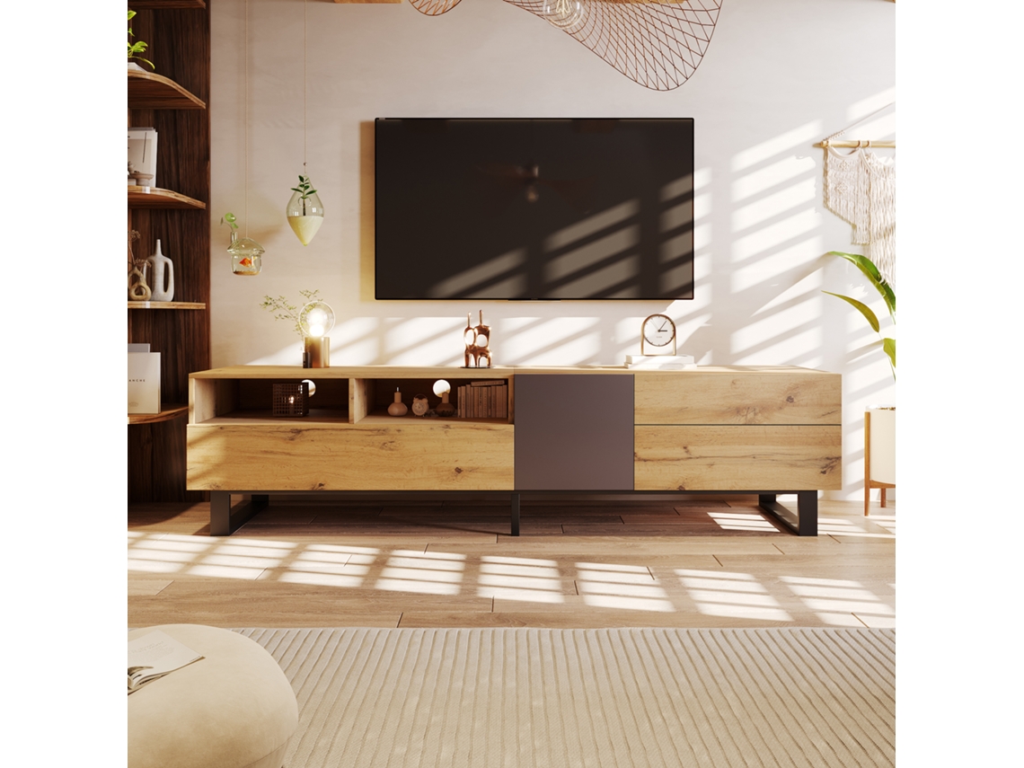 Mueble Tv Bloques Color Vetas Madera 180cm Diseño Moderno Salón