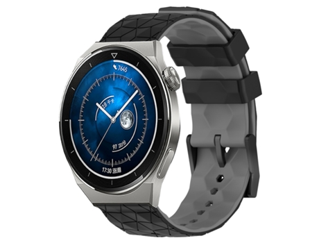 Correa de reloj inteligente para Huawei Watch GT3 Pro 43 mm 20 mm Patrón de fútbol Correa de reloj de silicona de dos colores (negro + gris)