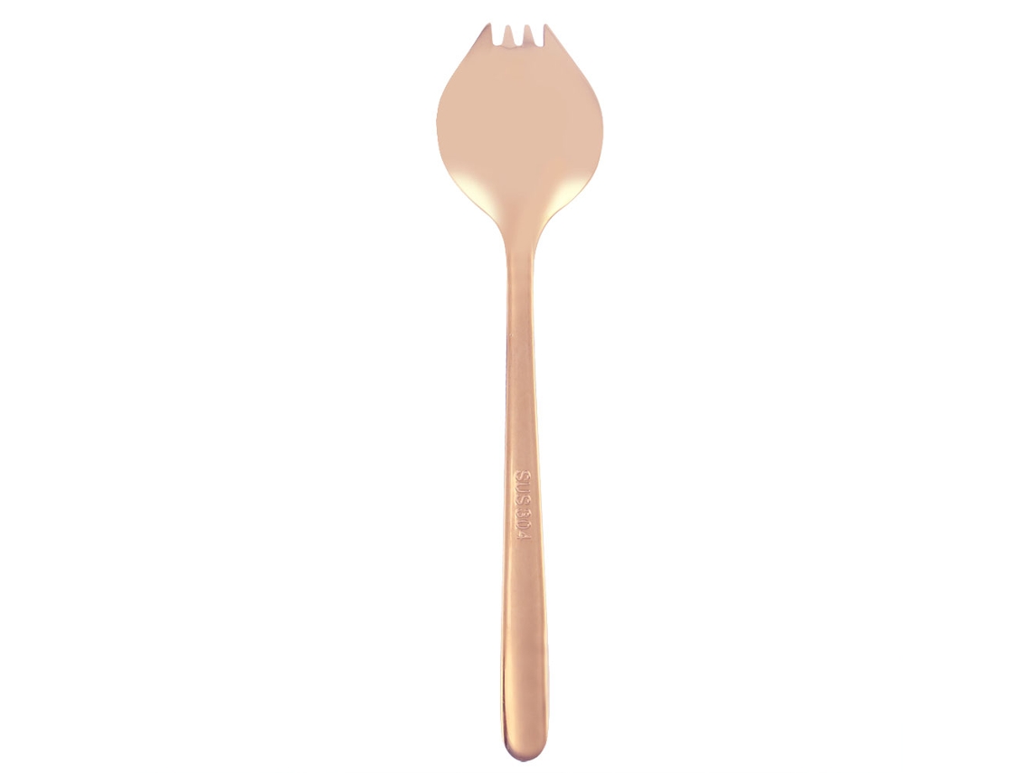 Tenedor y cuchara multifuncional de acero inoxidable para aperitivos y postres (oro rosa)