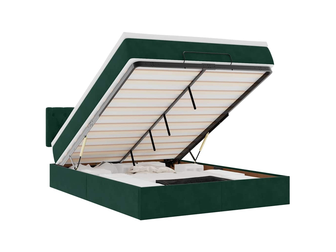 Maison Exclusive - Estructura Cama Otomana Colchón Terciopelo Verde Oscuro