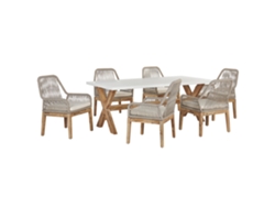 Conjunto De Refeição Com Cadeiras Beliani Olbia De Madeira De Acácia Branco 200x100x75