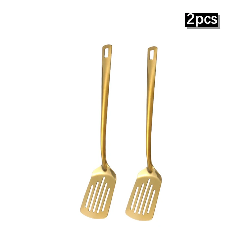 (2pcs Square Spade) Conjunto De Utensilios De Cocina De Acero Inoxidable Golden Soup Scoop Leaky Scoop Hot Pot