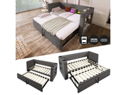 Sofá Cama De 90x190 Cm Con Portavasos Usb-c Retráctil, Color Gris.