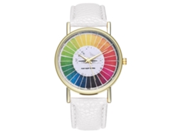 Reloj De Pulsera Unisex De Moda Con Correa De Cuero Pu, Dial Redondo, Cuarzo (blanco)