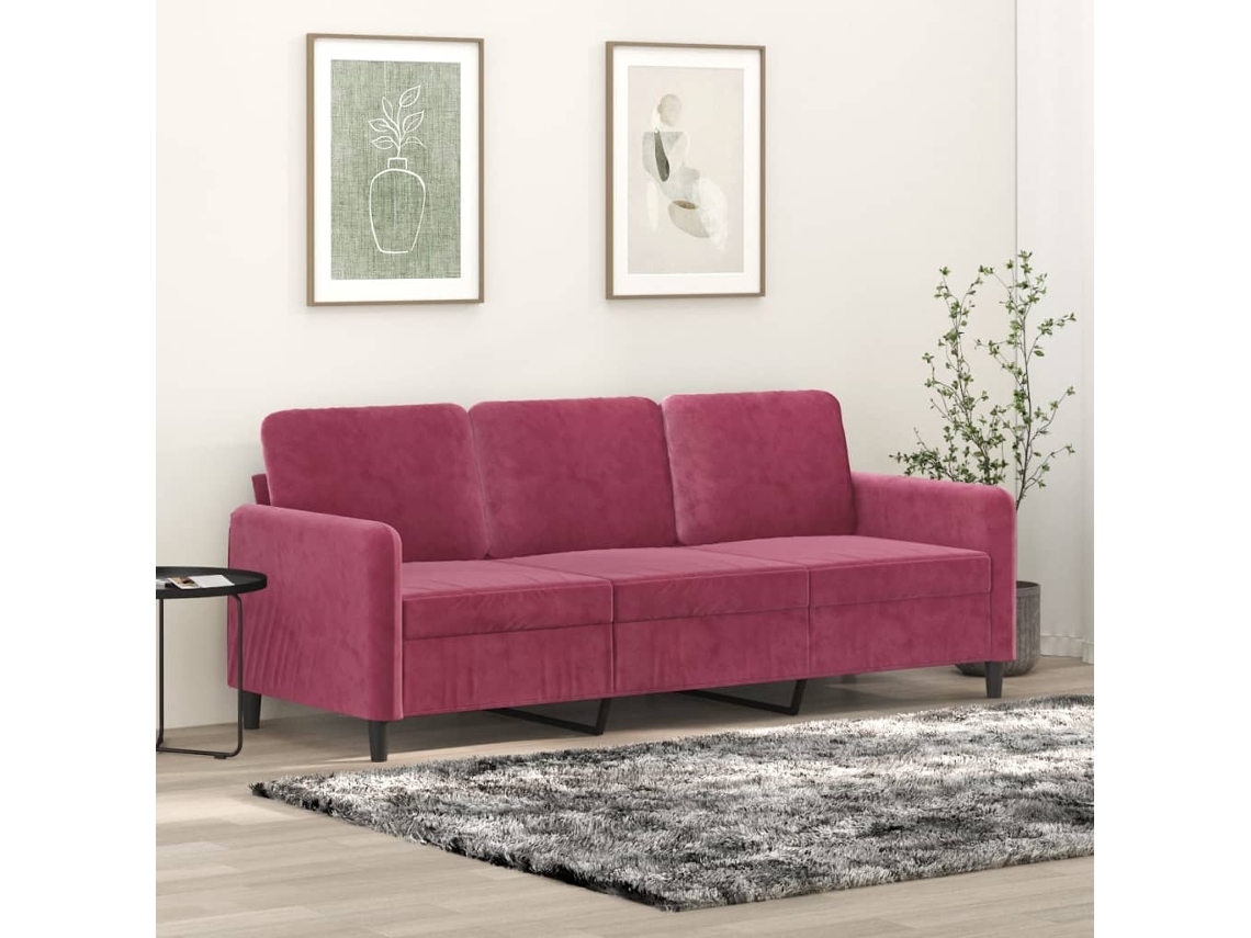 Sofá De 3 Plazas | Sofá De Salón | Sofá De Descanso De Terciopelo Rojo Tinto 180 Cm Wsd769105