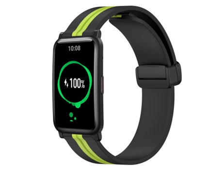 Correa de reloj inteligente para Honor Watch ES Correa de silicona de 20 mm con cierre magnético plegable (negro + verde lima)