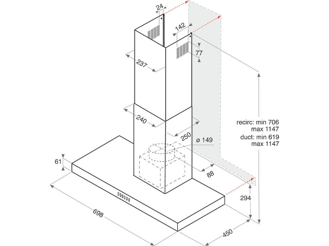 Campana HOTPOINT HHBS 7.7F LT X (432 m3/h - 70 cm - Inox)