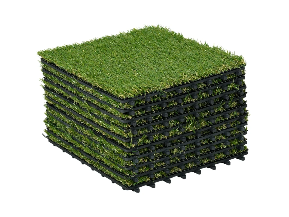 Césped Artificial 10 Piezas 30x30cm Jardín Realista Verde