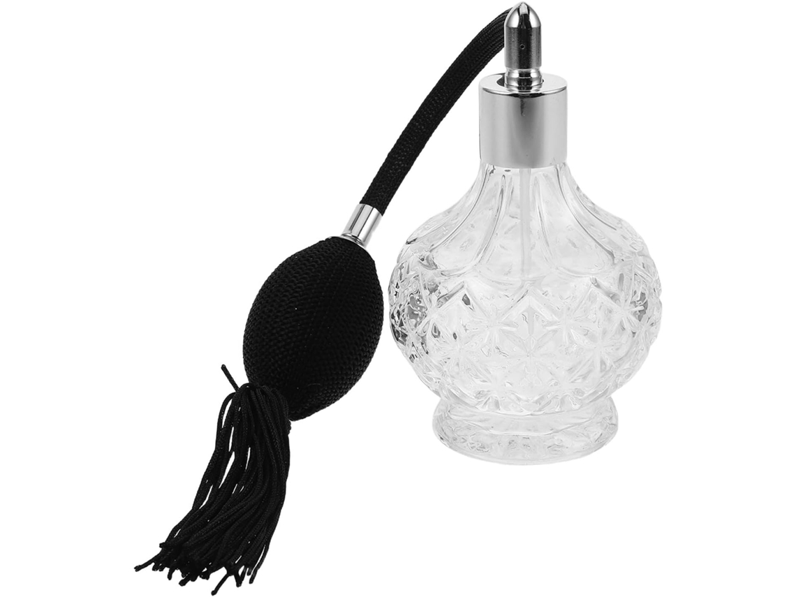 Flacon De Parfum En Verre Vintage 100ml Rechargeable Con Pompon Noir Y Capuchon Argenté, Atomis...