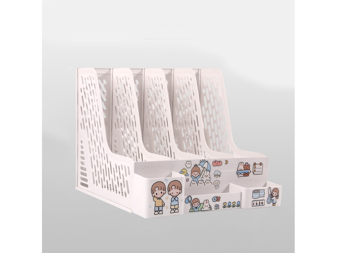 Organizador De Archivos De Escritorio Con 4 Compartimentos Estante Vertical De Libros Blanco Para Estudiantes
