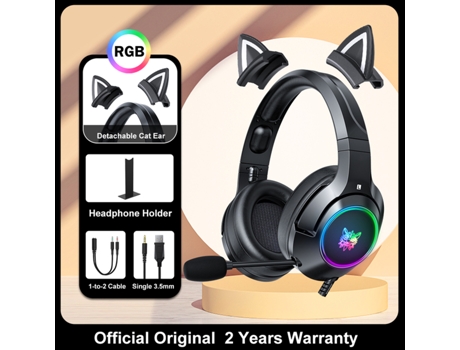 ONIKUMA K9 Pink Cat Ear Auriculares con RGB LED Light Flexible Mic Gaming Headset 7.1 Surround Computer Earphones para PC Gamer