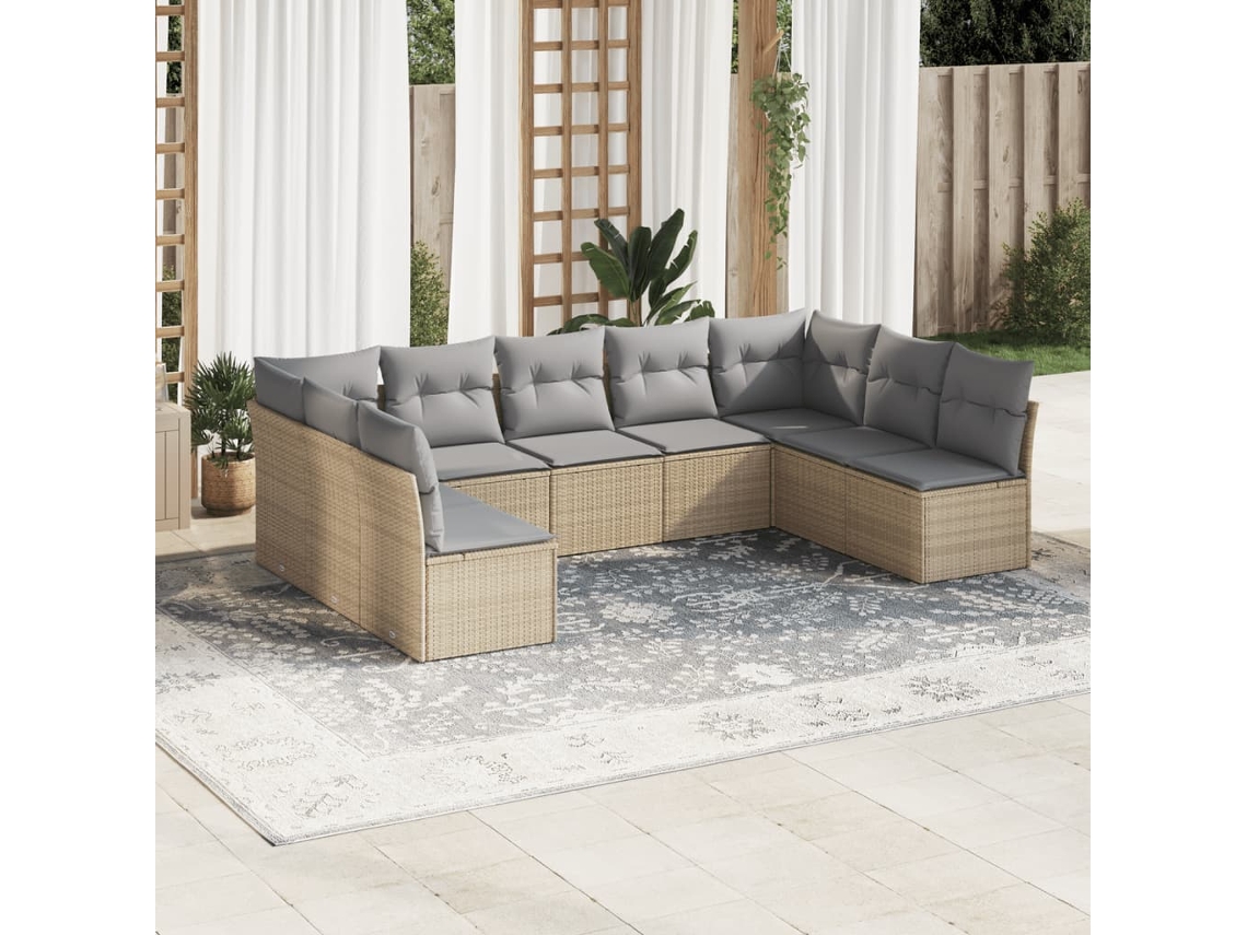 Conjunto de 9 sofás de jardín con cojines de mimbre beige de Dkd Home Decor