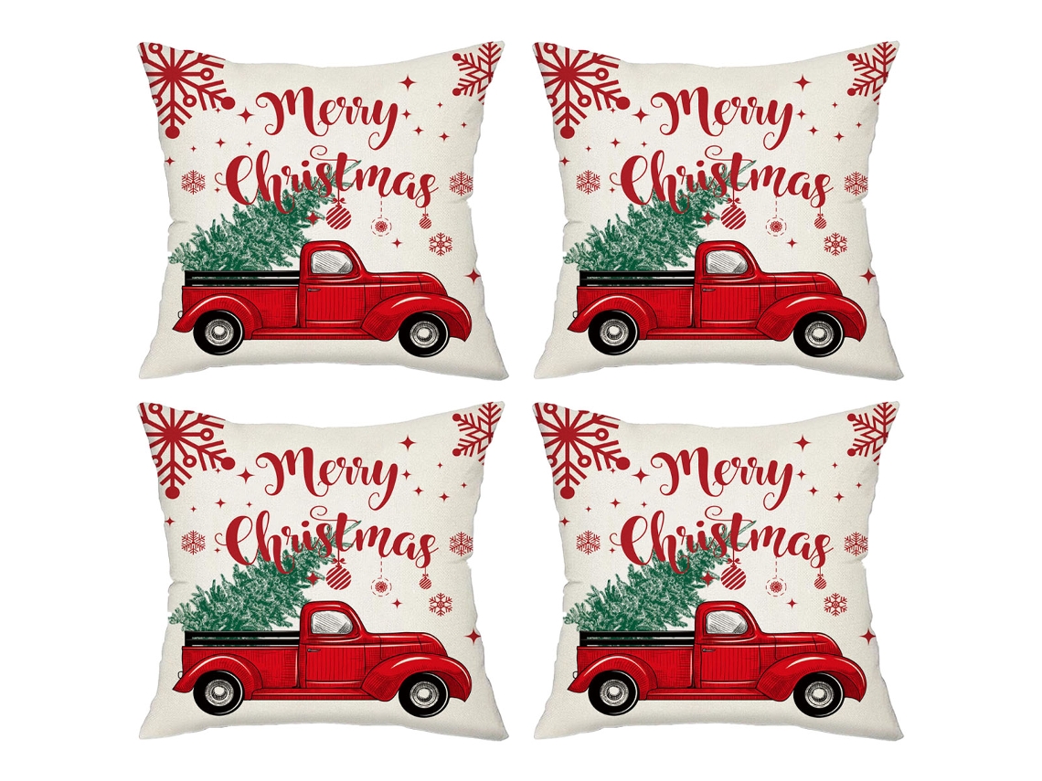 4 Fundas de Cojines Navideños Copo de Nieve Reno Árbol de Navidad TRUYUETY