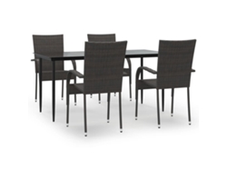 Juego de comedor de jardín de mimbre de 5 piezas, marrón, EXCLUSIVO DE MAISON