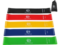 Juego de 5 bandas elásticas para fitness para yoga y pilates con guía de entrenamiento y bolsa de almacenamiento HCT STYLE