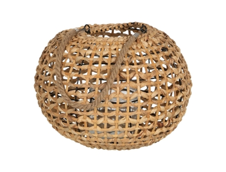 Farol Portavelas Farol Beige Metal Cristal Jacinto de agua 38 x 38 x 27 cm BIGBUY HOME