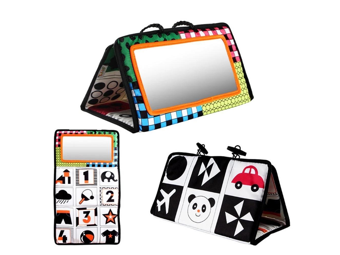 Brinquedo De Espelho Para Bebê Tummy Time Branco E Preto Brinquedos Sensoriais Educativos Portátil