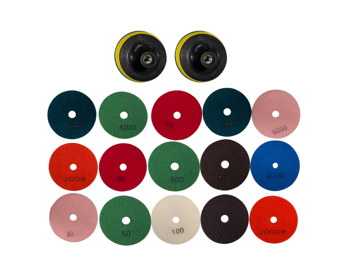 Kit de 16 discos de pulido de diamante (4 pulgadas) + almohadillas de soporte para granito, hormigón, mármol y suelos.