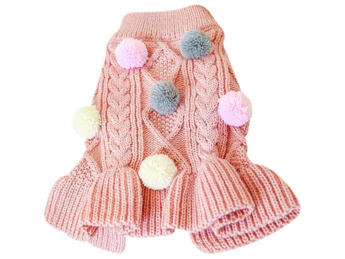 2026-28590-jumper De Invierno Tejido Para Perros Pequeños Y Medianos Navidad Niña Rosa Talla M