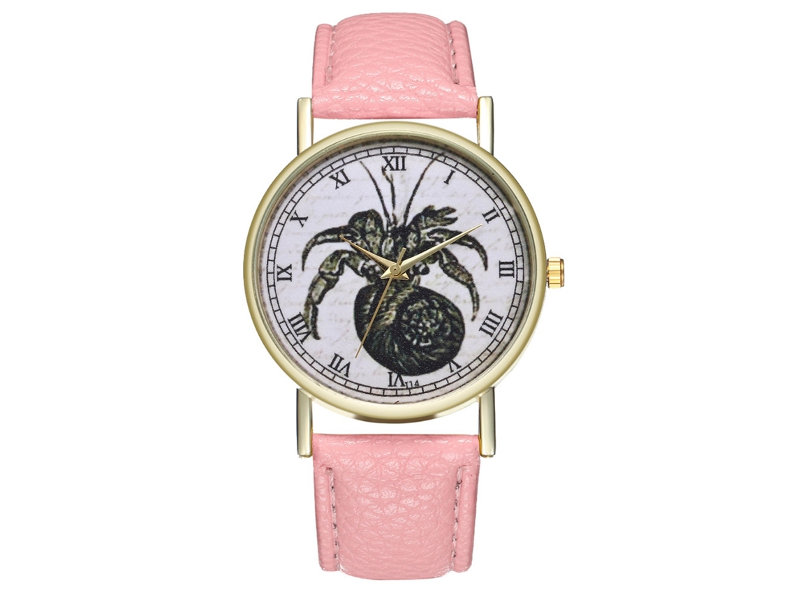 Reloj De Pulsera De Moda Para Mujer En Piel Sintética Con Esfera Redonda Grande, Números Romanos Y Cuarzo Rosa.