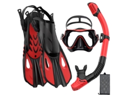 Kit de snorkel antivaho e impermeable – Talla S/M, ideal para buceo. Rojo.